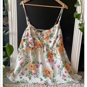 Floral baby doll tank with elastic back panel